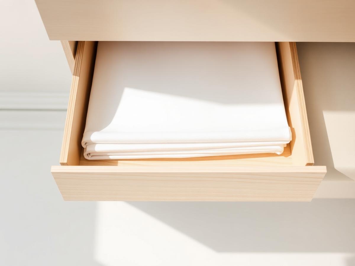 Paneles divisorios plegados y guardados en un cajón de madera clara